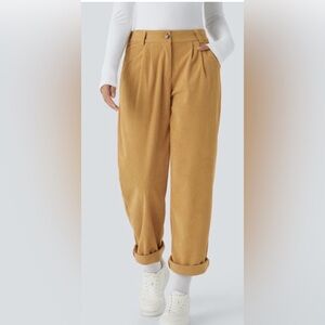 HALARA Mid Rise Zipper Pocket Corduroy Casual Pants Sz Small Petite Mustard